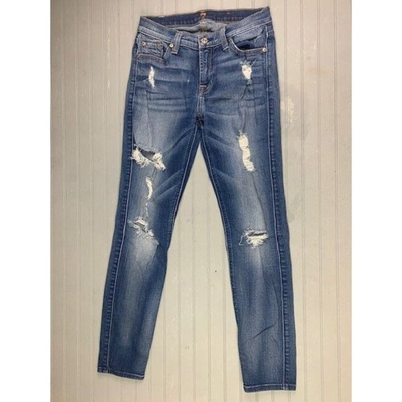 7 For All Mankind Size 26 Womens Jeans Low Rise Skinny Stretch Med Wash … - Picture 1 of 5